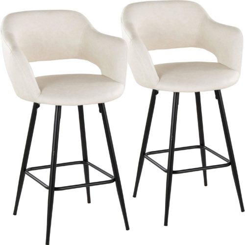 Margarite 26" Counter Stool in Black Metal & Cream Leatherette w/ Black Footrest (Set of 2)